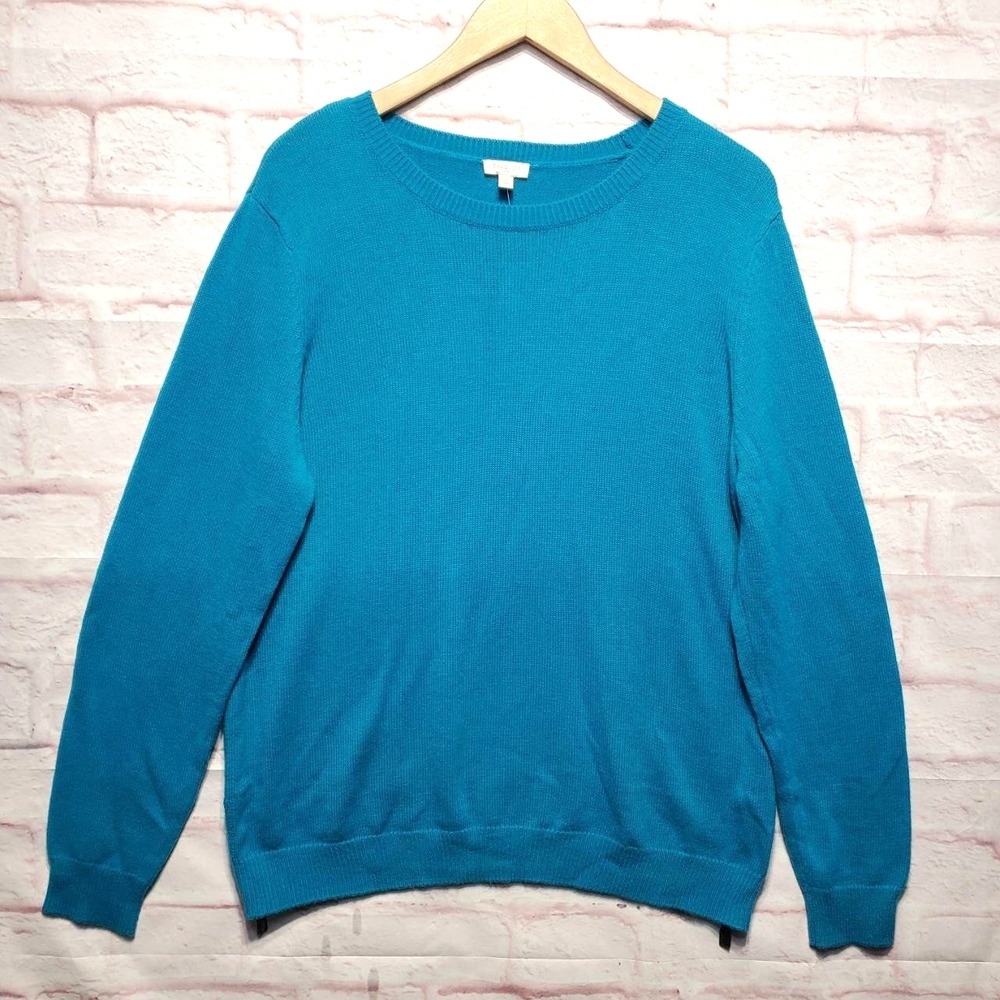 Talbots Sweater Womens XL Blue Wool Blend Side Zip Lightweight Costal Preppy